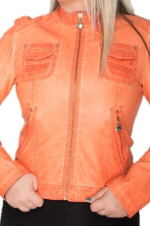 Faux Leather Zip Jacket Orange