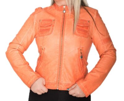 Faux Leather Zip Jacket Orange