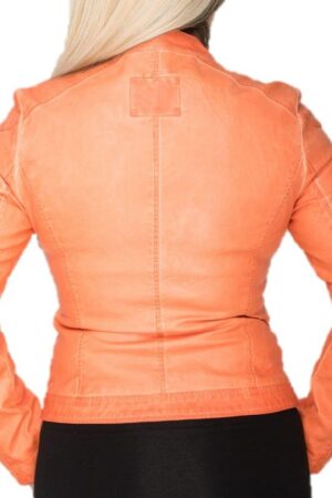 Faux Leather Zip Jacket Orange Back