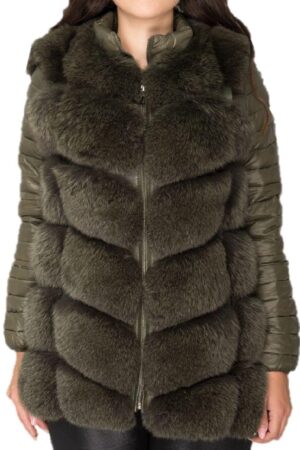 Fox Fur Real Leather Vest Green