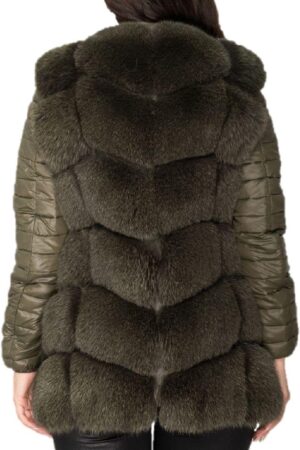 Fox Fur Real Leather Vest Green Back